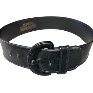 Echo Size Medium Black Leather 2 1/4”Wide Belt, Italian Calfskin